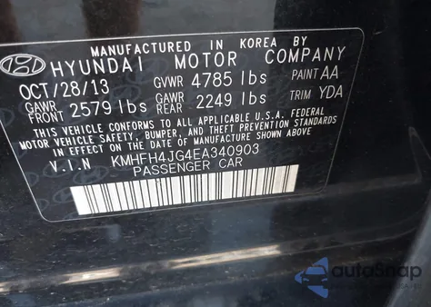 2014 Hyundai Azera Limited z USA, uszkodzony, nr VIN KMHFH4JG4EA340903